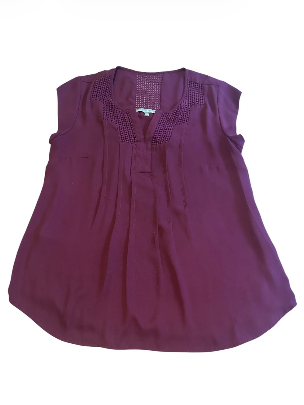 Daniel Rainn Plum Cap-Sleeve Blouse with Woven Neck Trim Size M
